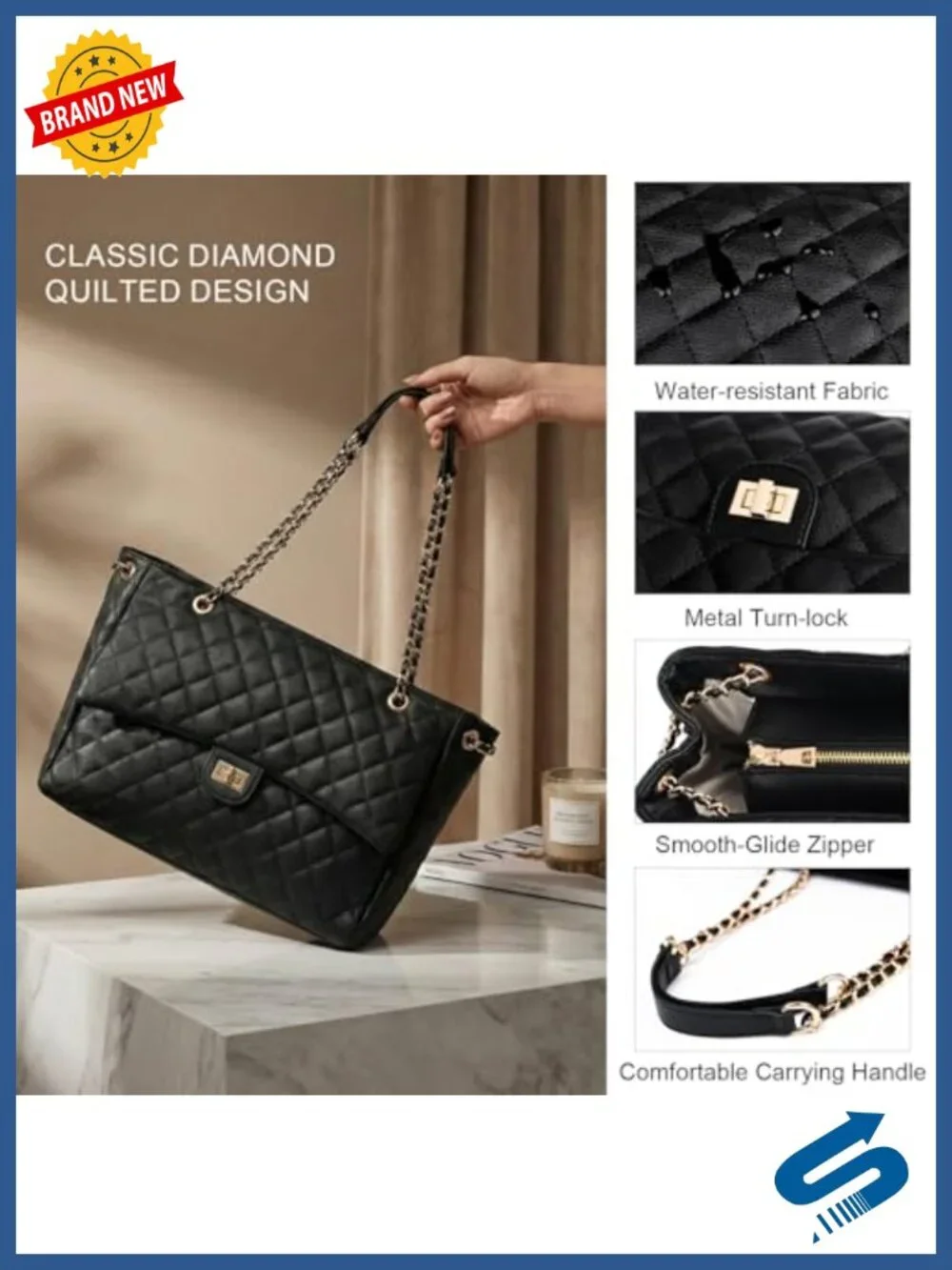 Quilted Satchel Tote Bag for Women, Leather Crossbody Purse Work Travel